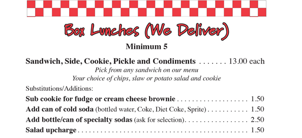 Box Lunch Menu